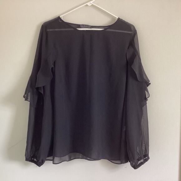Eloquii Black Sheer Ruffle Sleeve Blouse Size 16 1X NWT - Picture 1 of 7